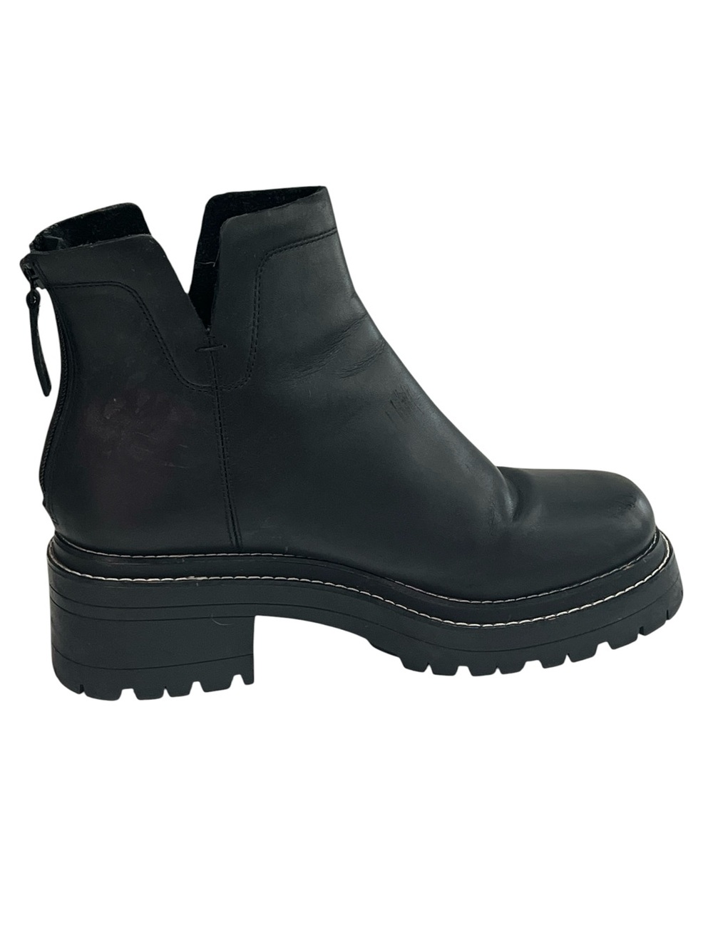 Gianni Bini Black Leather Platform Ankle Boots Chunky Lug Sole 9.5M
